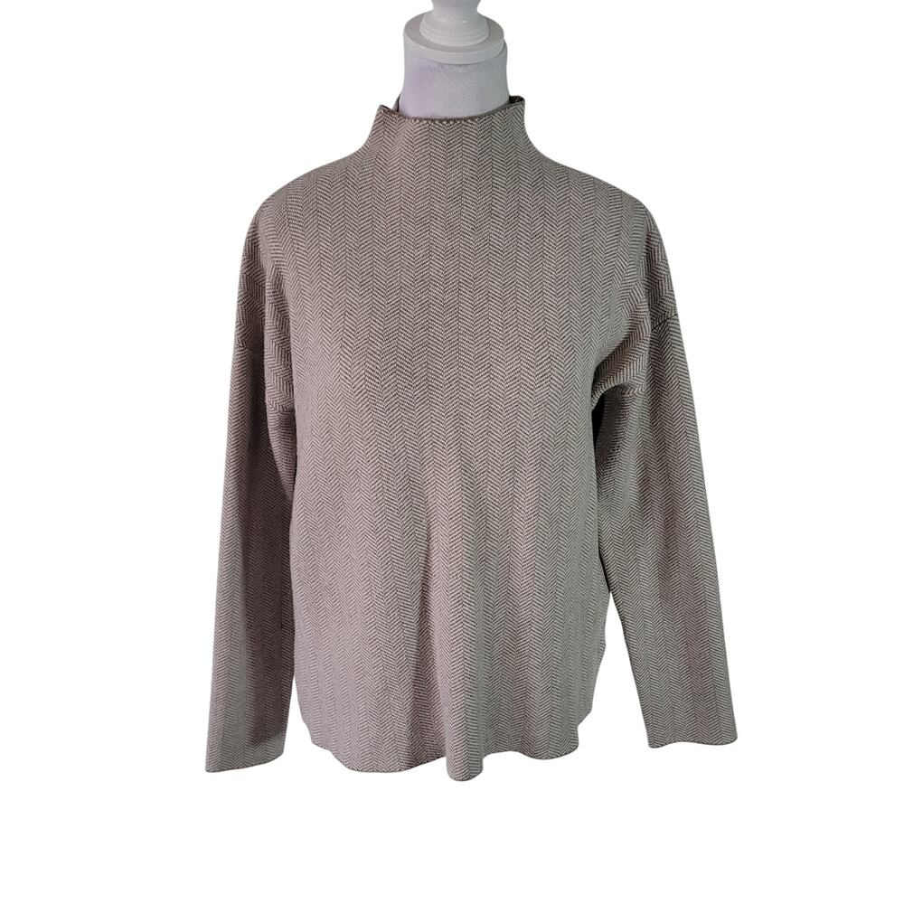 Christian Siriano Size M Beige Herringbone Mock Neck Sweater Neutral